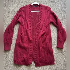 Elegant Cable Knit Cardigan in Rich Red